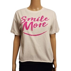 Modern Lux Smile More Crop White T-Shirt Oversized Boxy Size XS